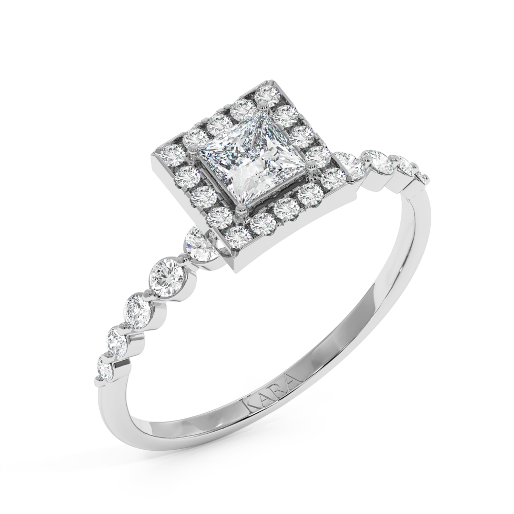 Engagement ring with 0.30 ct Princess diamond and 0.31 ct side diamonds