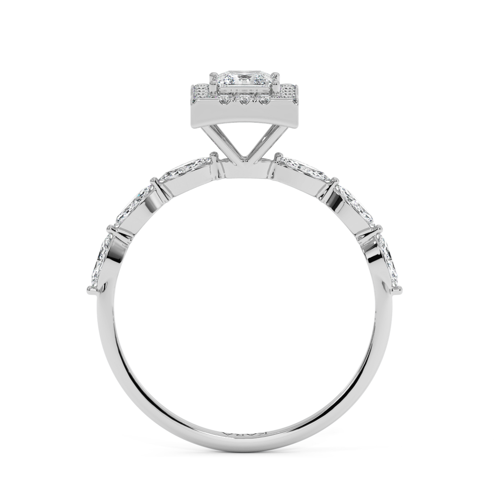 Engagement ring with 0.30 ct Princess cut diamond and 0.21 ct Marquise and 0.10 ct round and 0.21 ct Marquise side diamonds