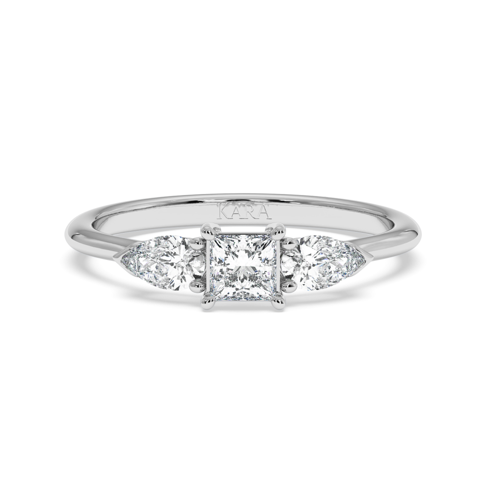 Engagement ring with 0.30 ct Princess diamond and 0.19 ct Pear side diamonds