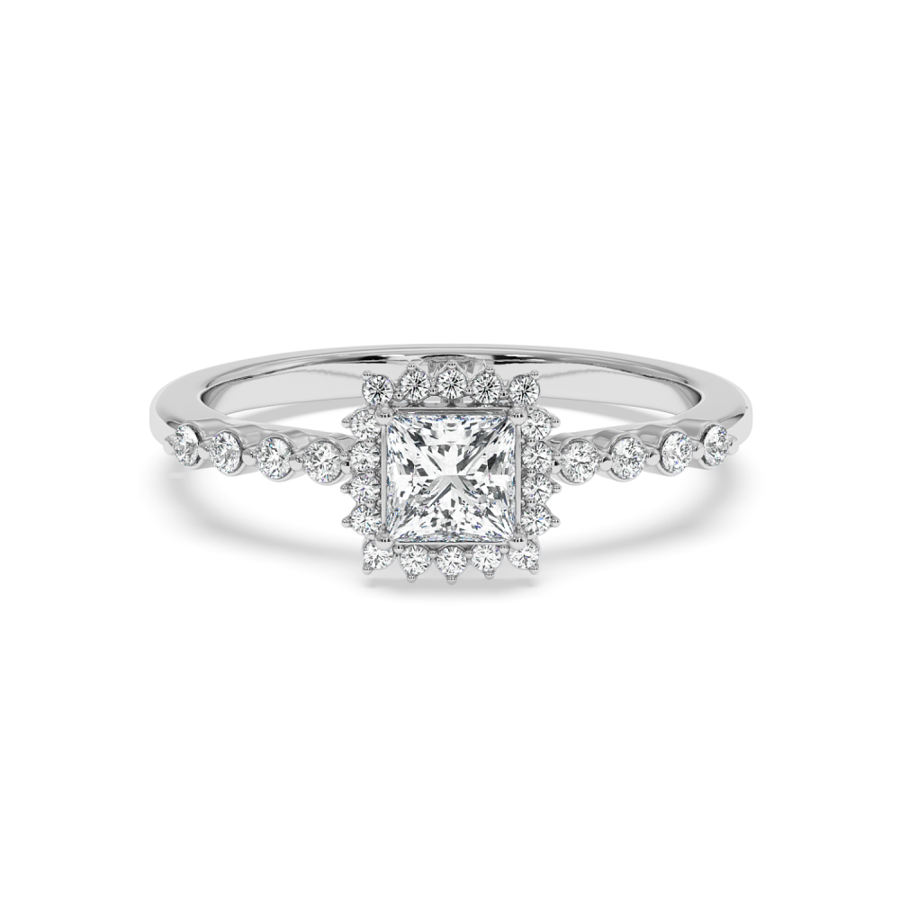 Engagement ring with 0.50 ct Princess diamond and 0.15 ct side diamonds