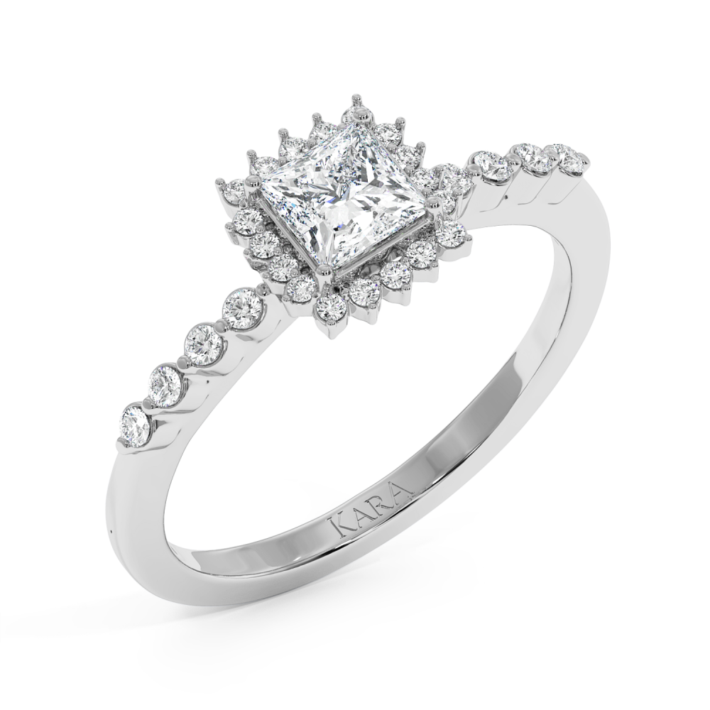 Engagement ring with 0.50 ct Princess diamond and 0.15 ct side diamonds