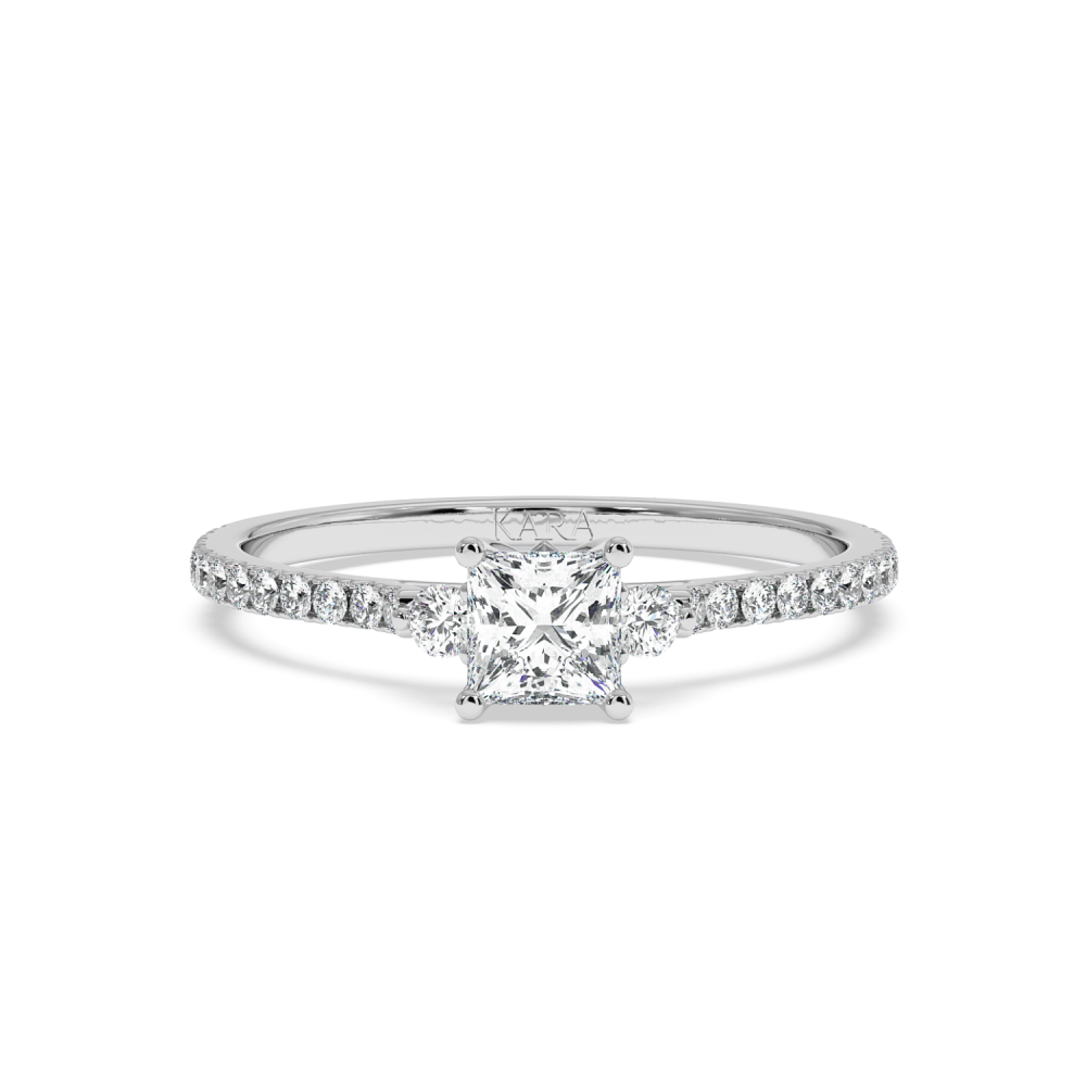 Engagement ring with 0.50 ct Princess diamond and 0.23 ct side diamonds
