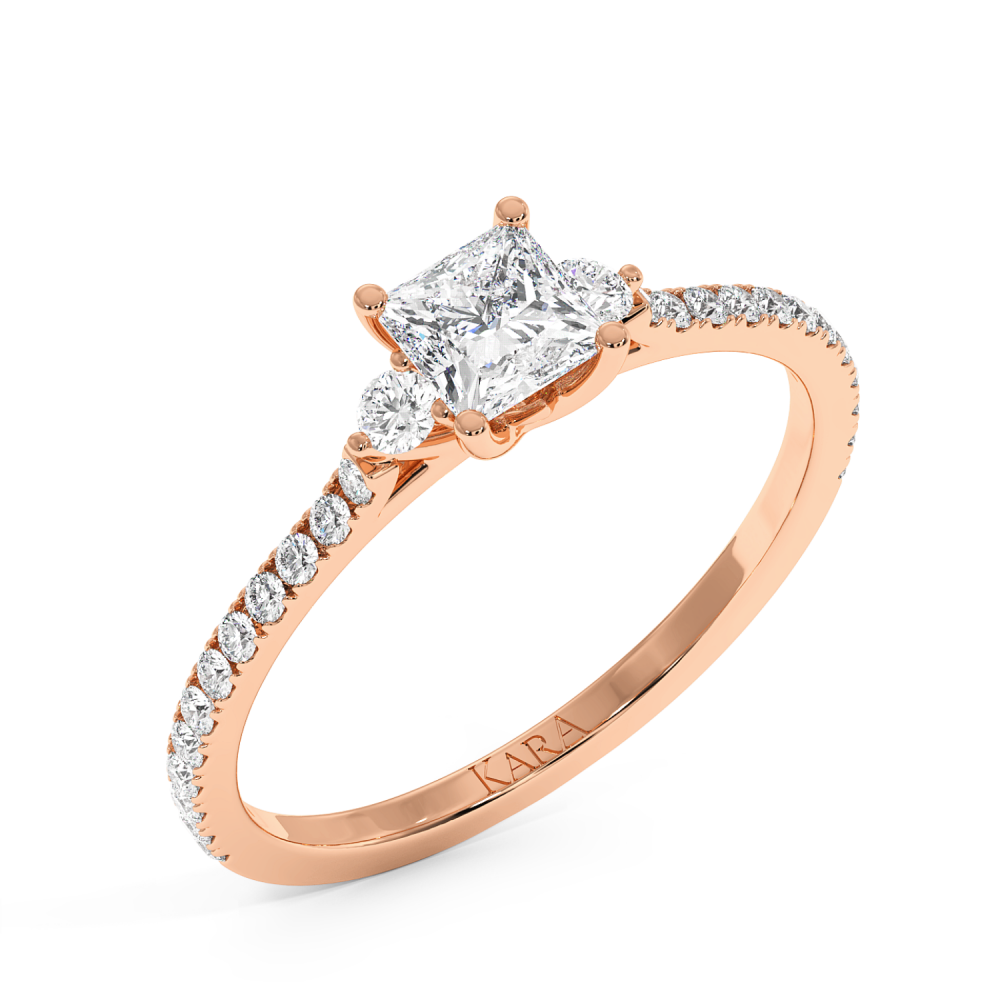 Engagement ring with 0.50 ct Princess diamond and 0.23 ct side diamonds