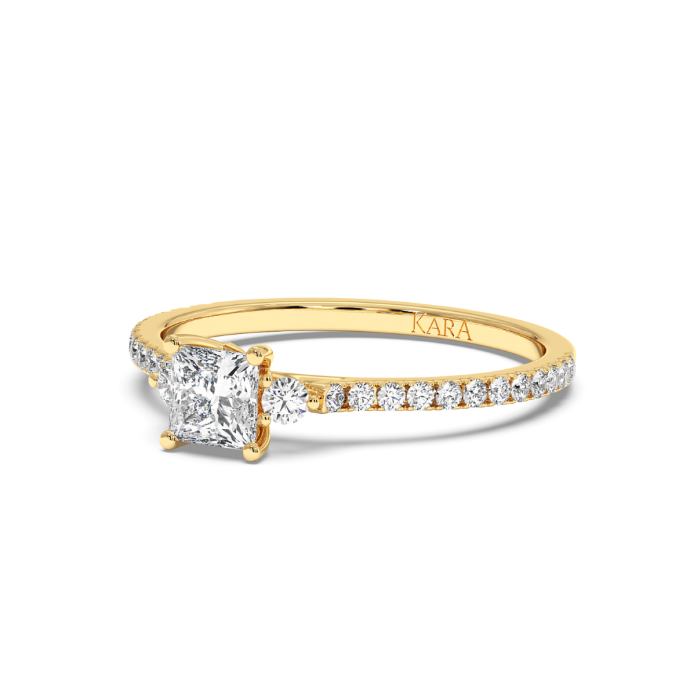 Engagement ring with 0.50 ct Princess diamond and 0.23 ct side diamonds