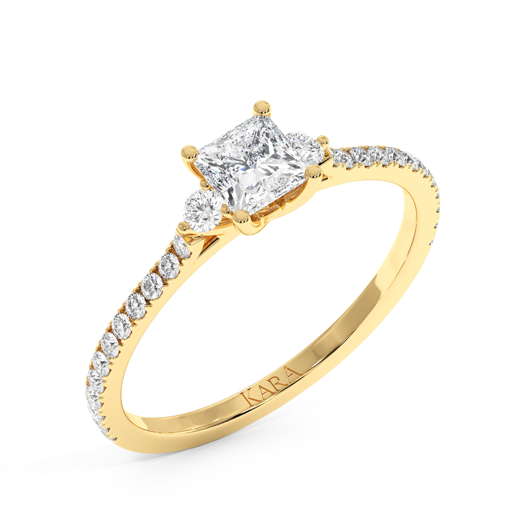 Engagement ring with 0.50 ct Princess diamond and 0.23 ct side diamonds