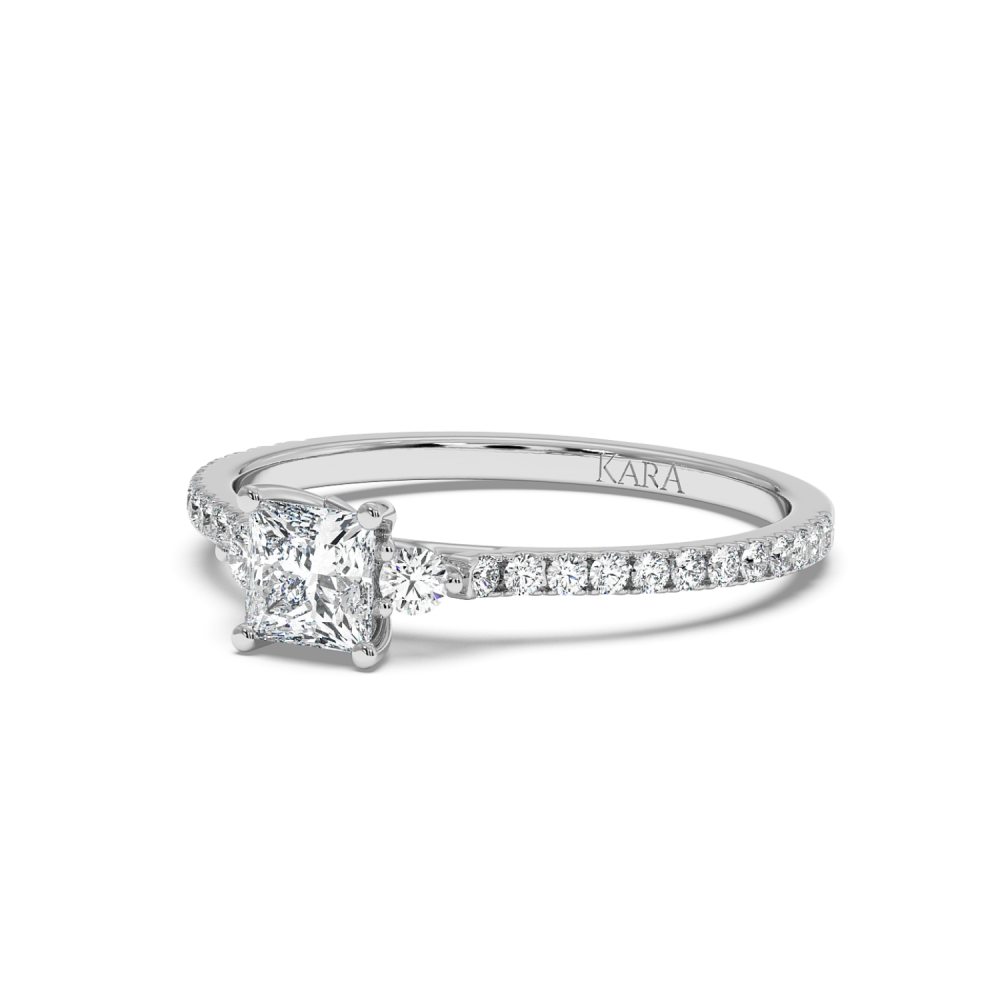 Engagement ring with 0.50 ct Princess diamond and 0.23 ct side diamonds