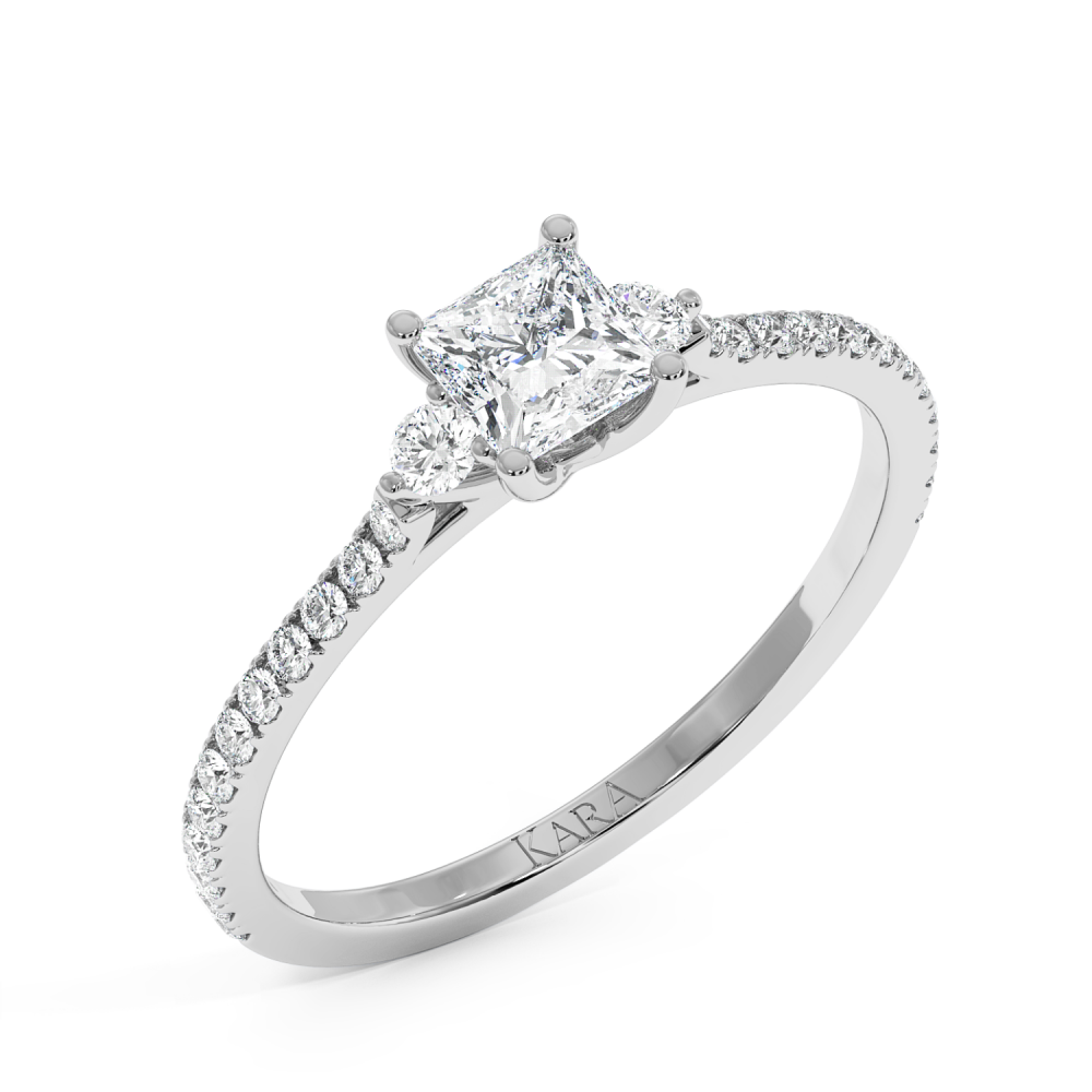 Engagement ring with 0.50 ct Princess diamond and 0.23 ct side diamonds