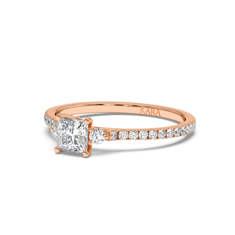 Engagement ring with 0.50 ct Princess diamond and 0.23 ct side diamonds