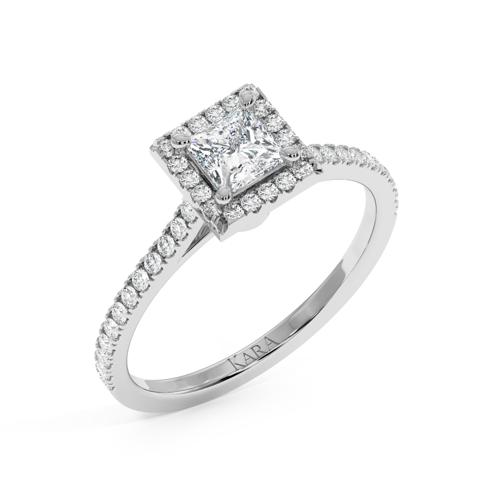 Engagement ring with 0.50 ct Princess diamond and 0.23 ct side diamonds