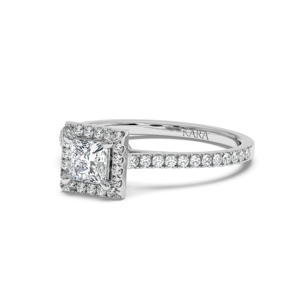 Engagement ring with 0.50 ct Princess diamond and 0.23 ct side diamonds
