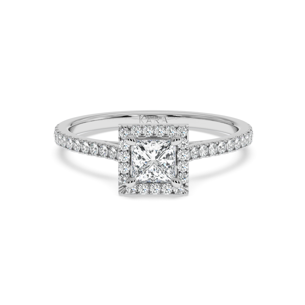 Engagement ring with 0.50 ct Princess diamond and 0.23 ct side diamonds