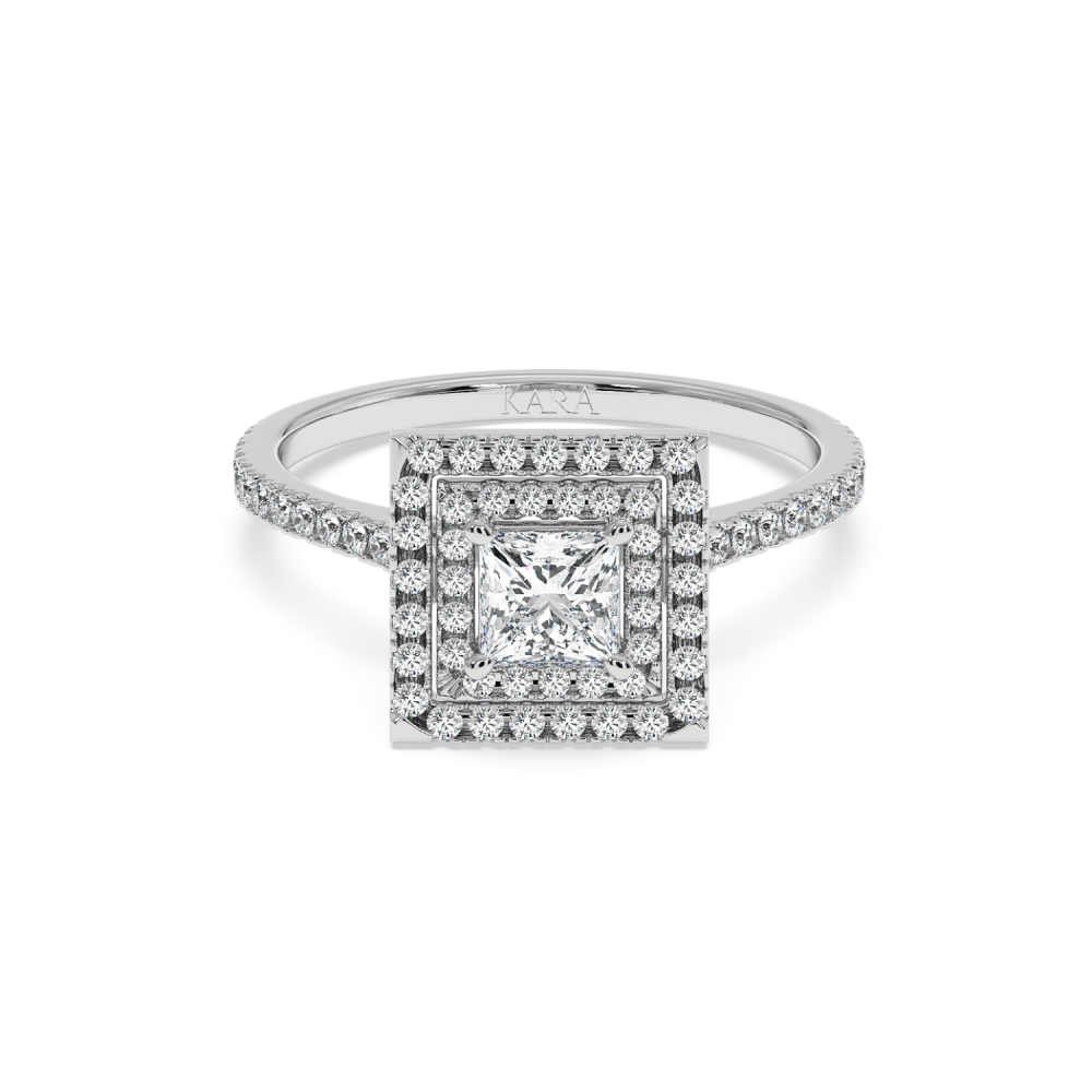 Engagement ring with 0.50 ct Princess diamond and 0.37 ct side diamonds