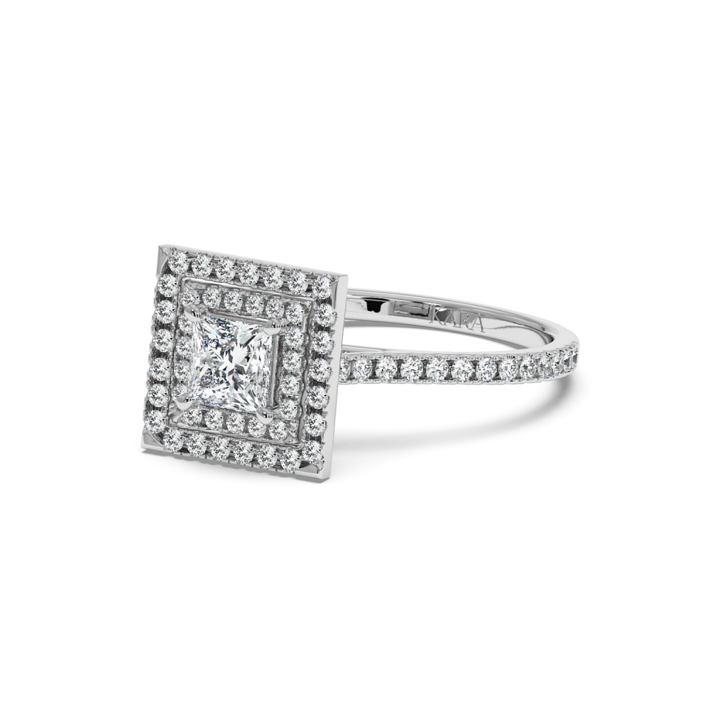 Engagement ring with 0.50 ct Princess diamond and 0.37 ct side diamonds