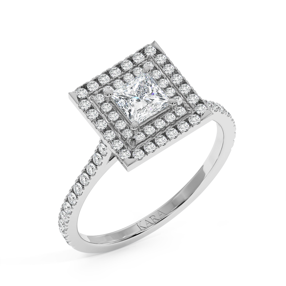 Engagement ring with 0.50 ct Princess diamond and 0.37 ct side diamonds