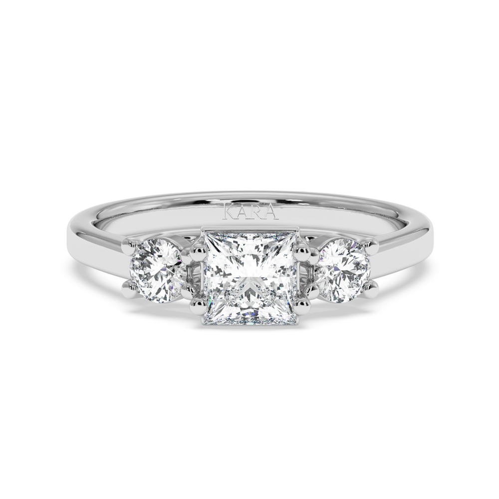 Engagement ring with 0.73 ct Princess diamond and 0.27 ct side diamonds