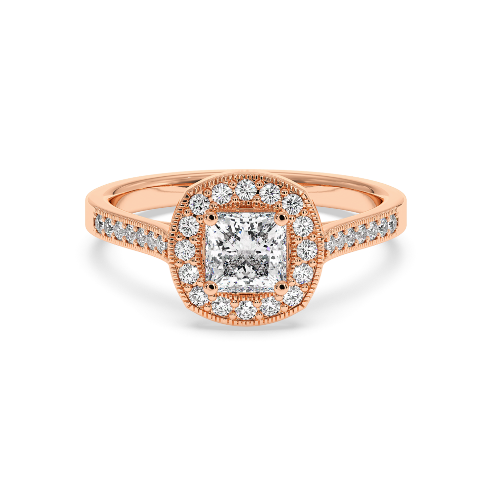 Engagement ring with 0.73 ct Princess diamond and 0.28 ct side diamonds