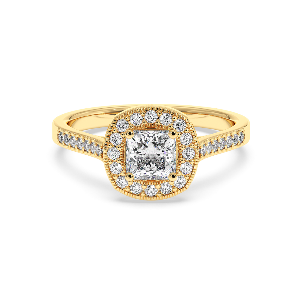 Engagement ring with 0.73 ct Princess diamond and 0.28 ct side diamonds