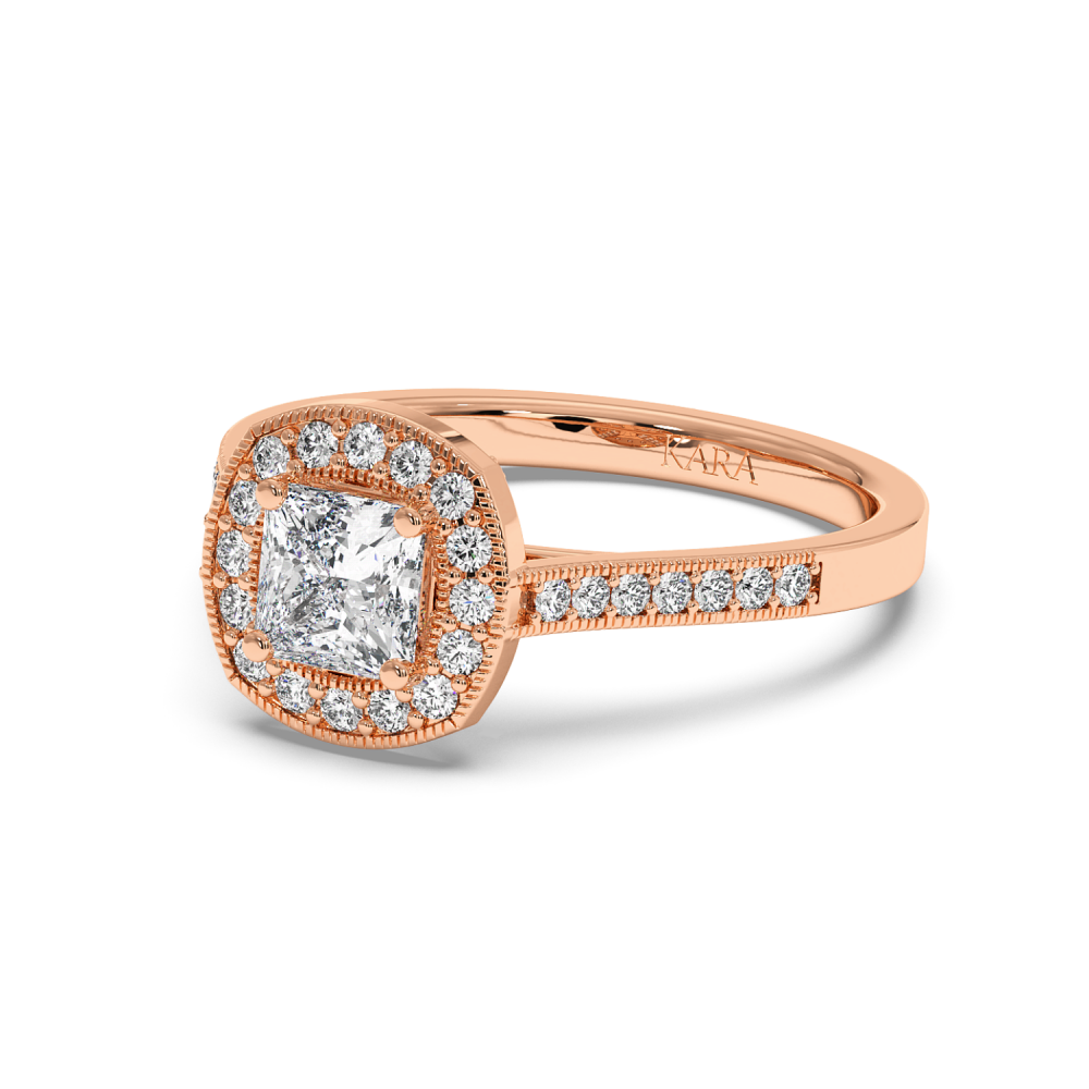 Engagement ring with 0.73 ct Princess diamond and 0.28 ct side diamonds