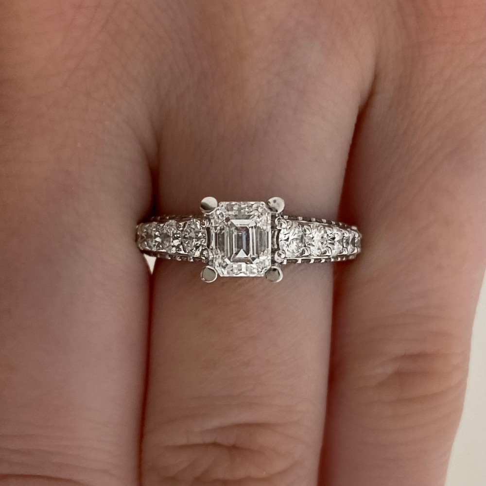 Engagement ring with 1.00 ct center diamond and 1.17 ct side diamonds