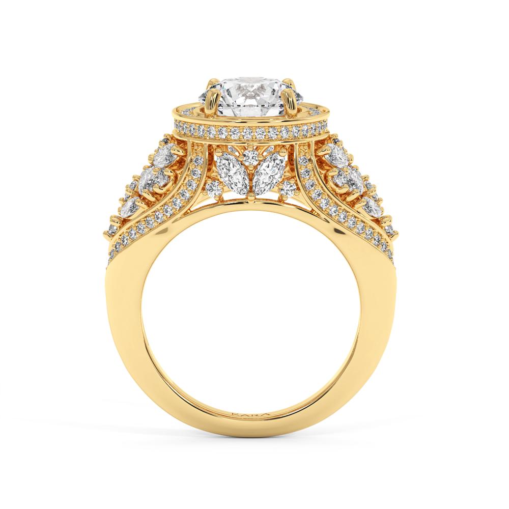 Imperial Engagement Ring with 2ct Round Center Diamond, 0.57ct Round Diamonds, 1.24ct Marquise Cut Diamonds and 0.05ct Princess Cut Diamonds