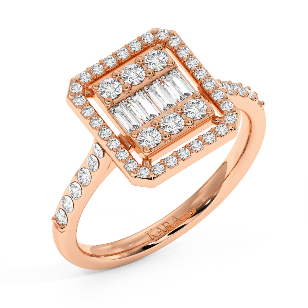 Ring with 0.12 ct Baget Diamonds and 0.45 ct round diamonds