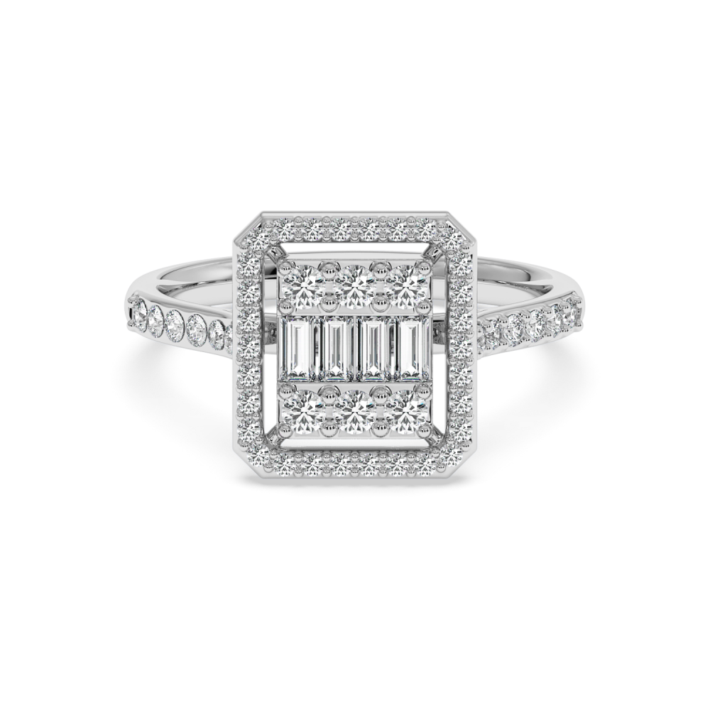 Ring with 0.12 ct Baget Diamonds and 0.45 ct round diamonds