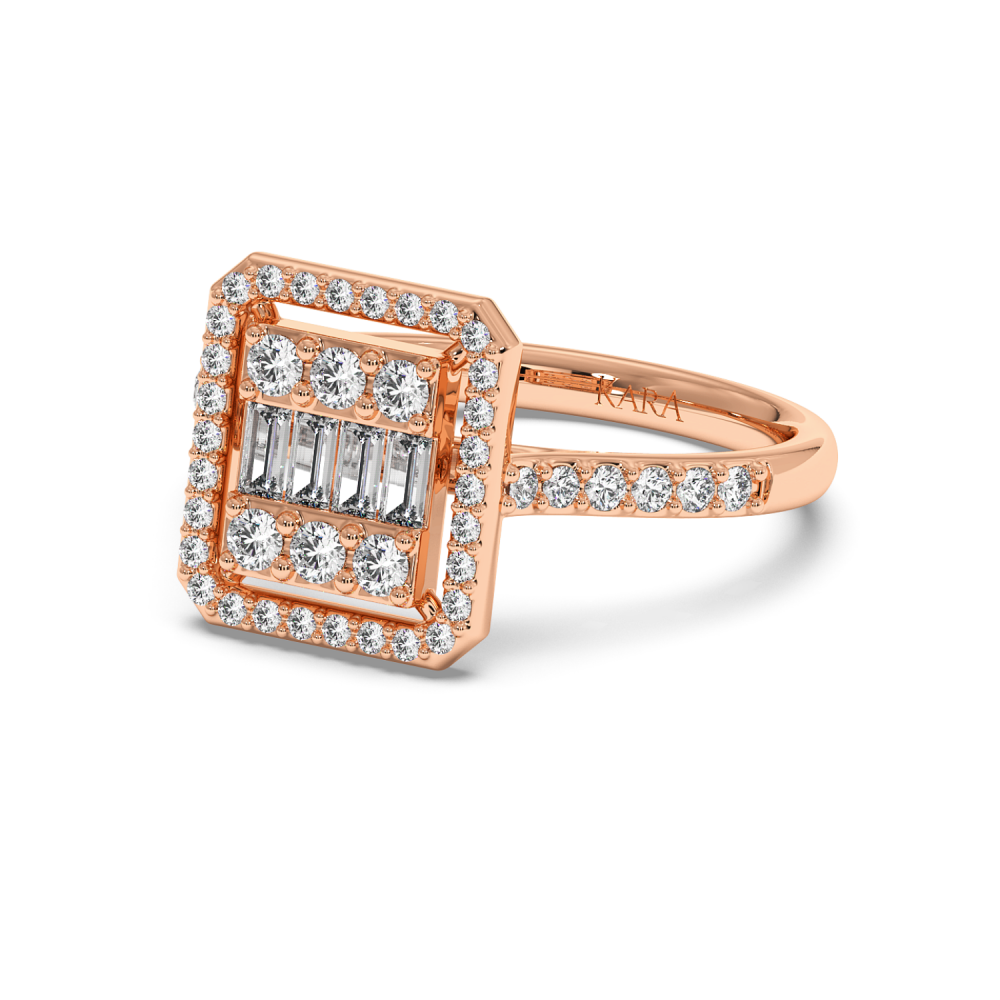 Ring with 0.12 ct Baget Diamonds and 0.45 ct round diamonds
