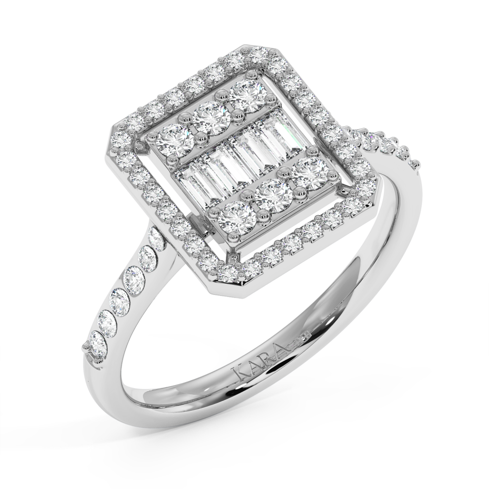 Ring with 0.12 ct Baget Diamonds and 0.45 ct round diamonds