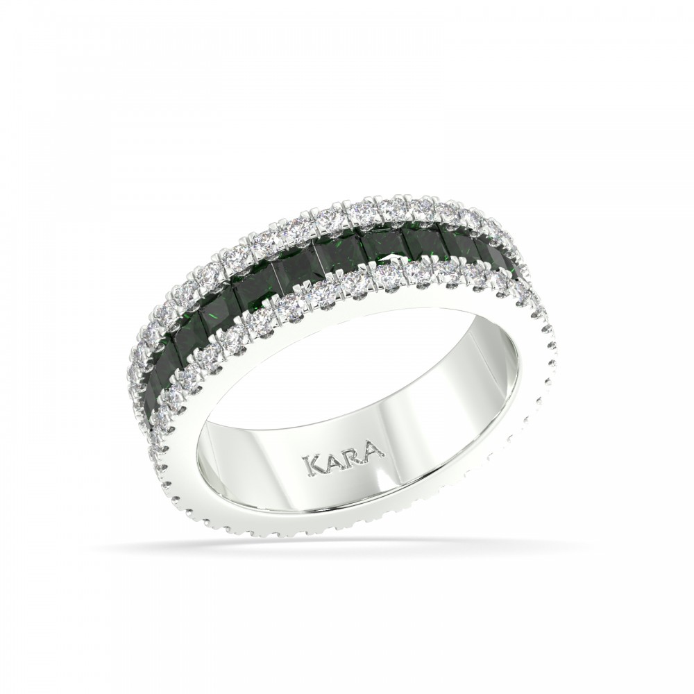Eternity ring with 1.01 ct diamonds and 2.00 ct emeralds
