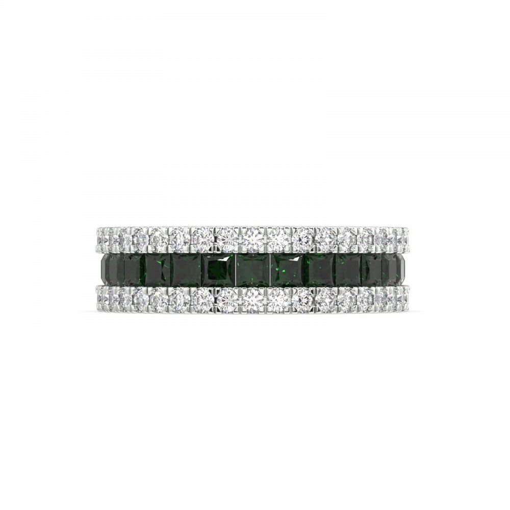 Eternity ring with 1.01 ct diamonds and 2.00 ct emeralds