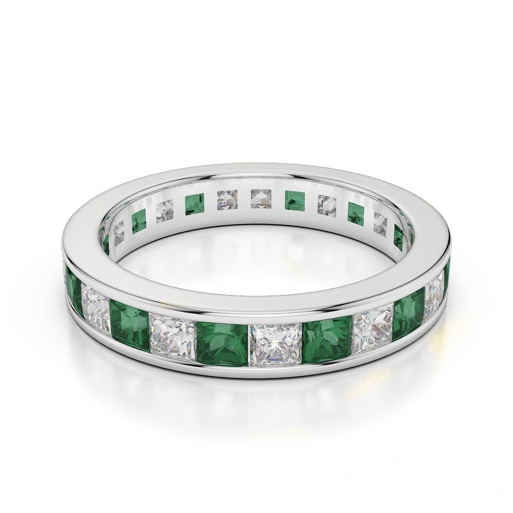 Eternity ring with 0.90 ct diamonds and 1.70 ct emeralds