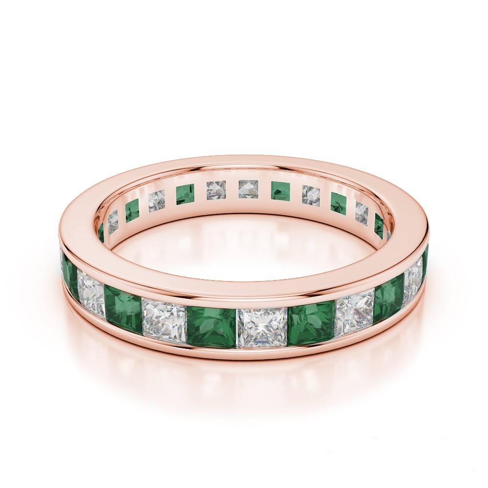 Eternity ring with 0.90 ct diamonds and 1.70 ct emeralds