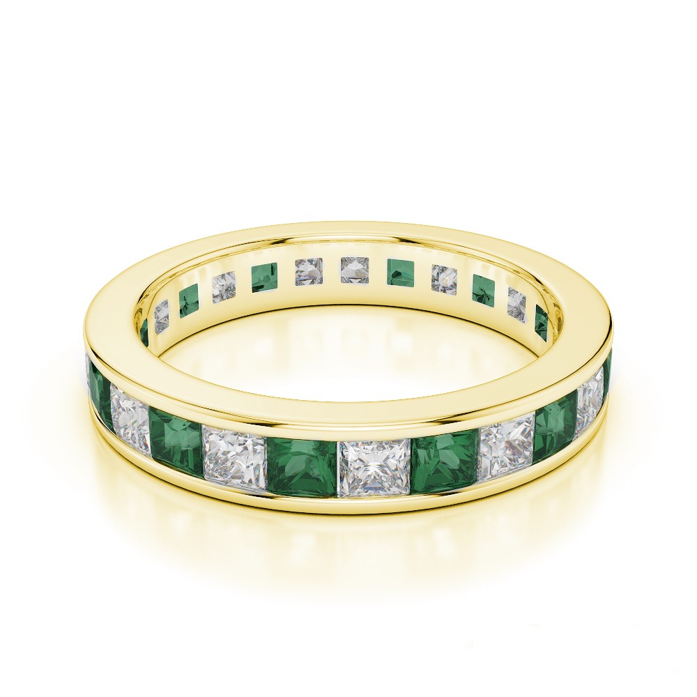 Eternity ring with 0.90 ct diamonds and 1.70 ct emeralds