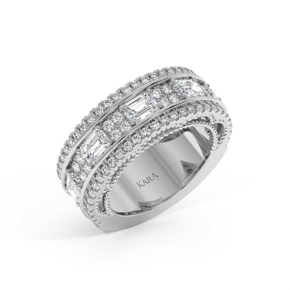 Semi Eternity Ring with 0.98ct Round Diamonds and 2ct Emerald Cut Diamonds