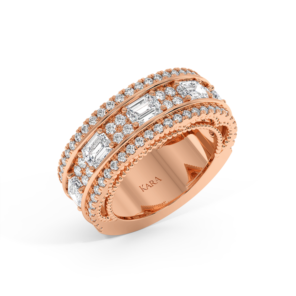 Semi Eternity Ring with 0.98ct Round Diamonds and 2ct Emerald Cut Diamonds