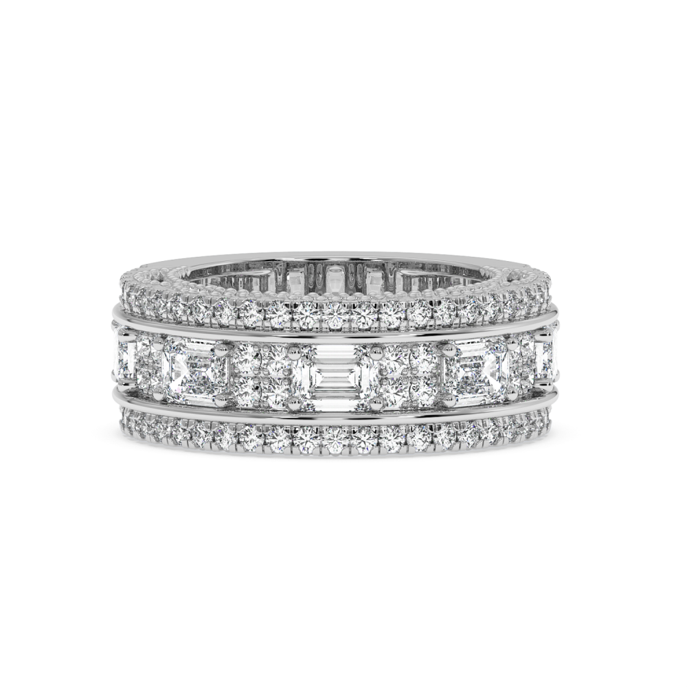 Semi Eternity Ring with 0.98ct Round Diamonds and 2ct Emerald Cut Diamonds