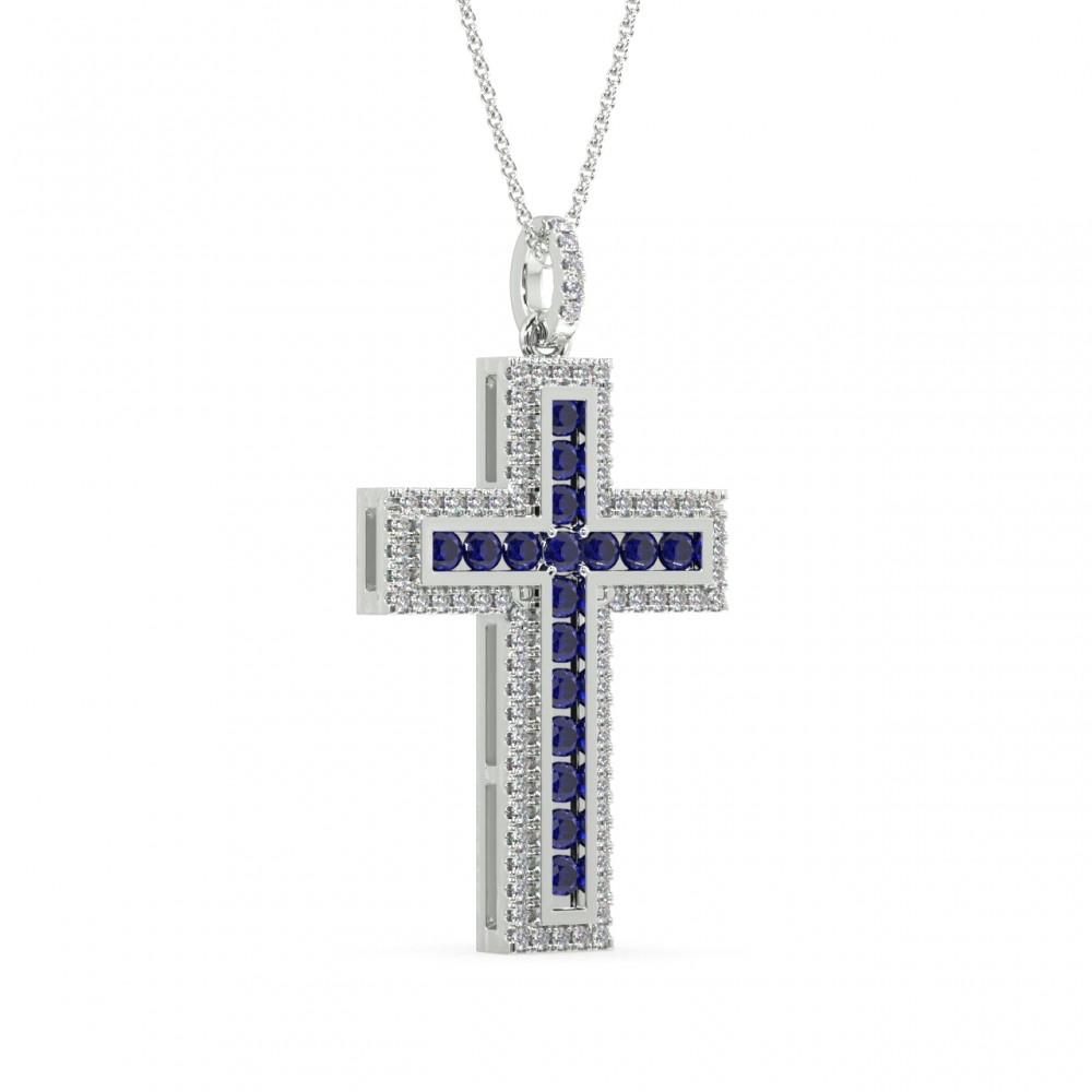Cross pendant with 0.29 ct diamonds and 0.44 ct sapphires