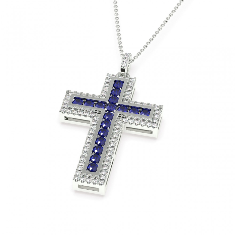 Cross pendant with 0.29 ct diamonds and 0.44 ct sapphires