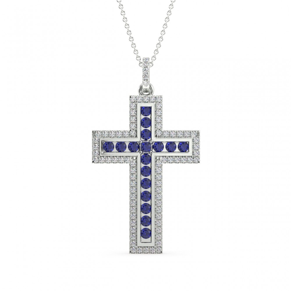 Cross pendant with 0.29 ct diamonds and 0.44 ct sapphires