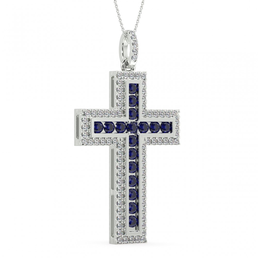 Cross pendant with 1.00 ct diamonds and 1.55 ct sapphires