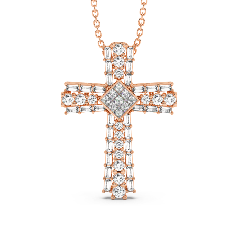 Cross Pendant with Round Diamonds 0.37ct, Baget Diamonds 0.54ct and Princess Cut Diamonds 0.18ct