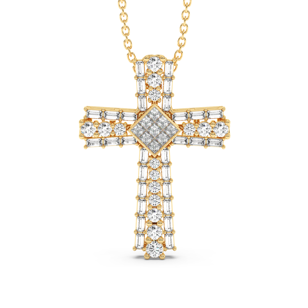 Cross Pendant with Round Diamonds 0.37ct, Baget Diamonds 0.54ct and Princess Cut Diamonds 0.18ct
