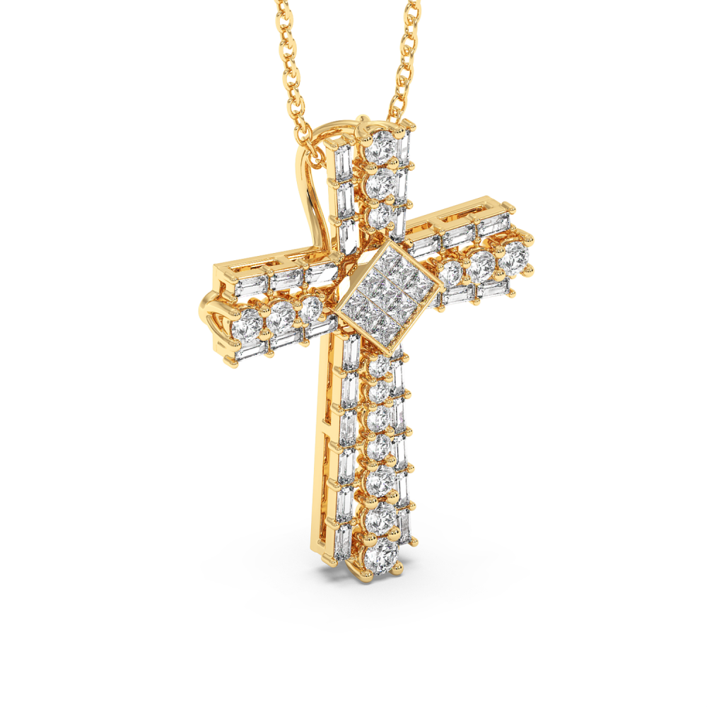 Cross Pendant with Round Diamonds 0.37ct, Baget Diamonds 0.54ct and Princess Cut Diamonds 0.18ct