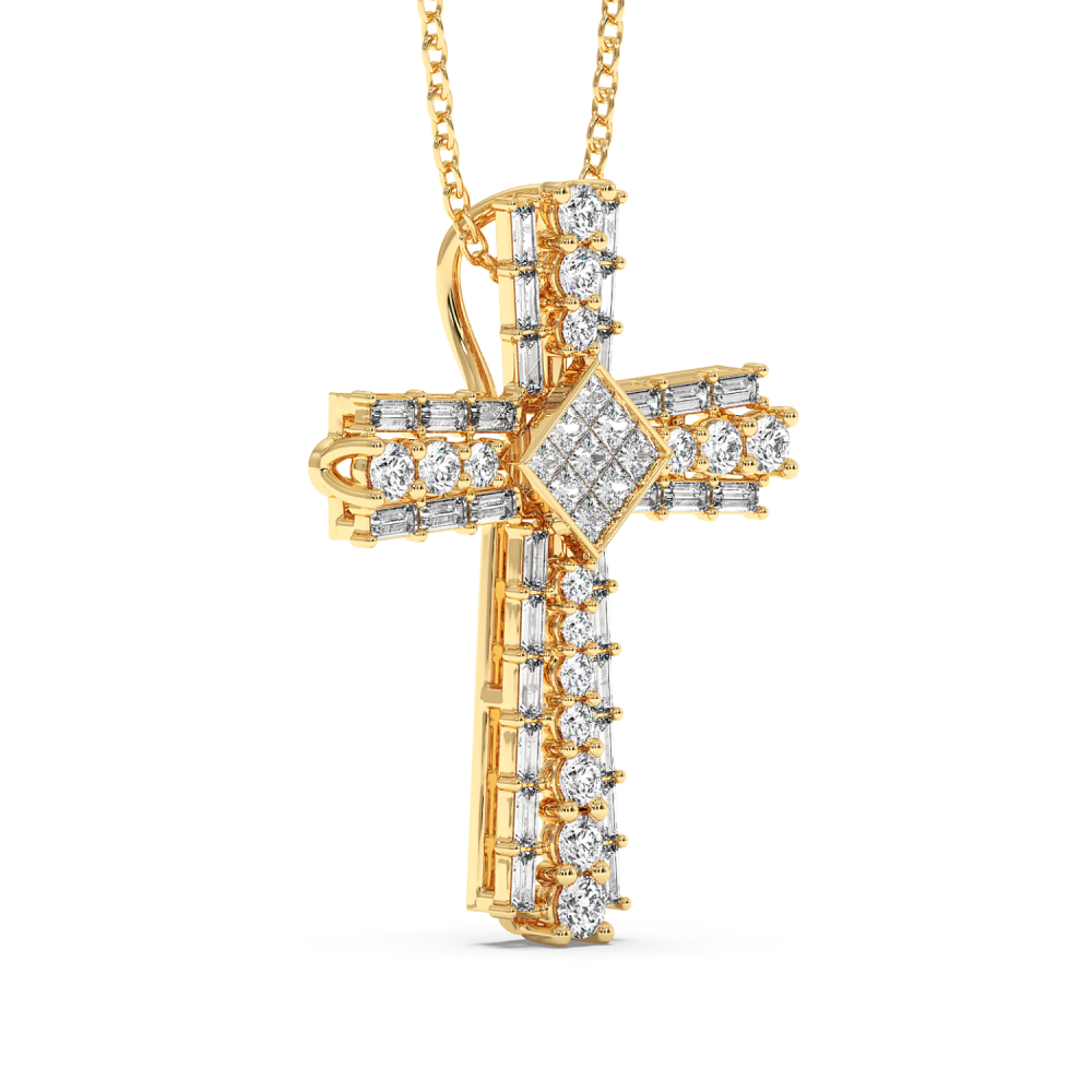 Cross Pendant with Round Diamonds 0.37ct, Baget Diamonds 0.54ct and Princess Cut Diamonds 0.18ct