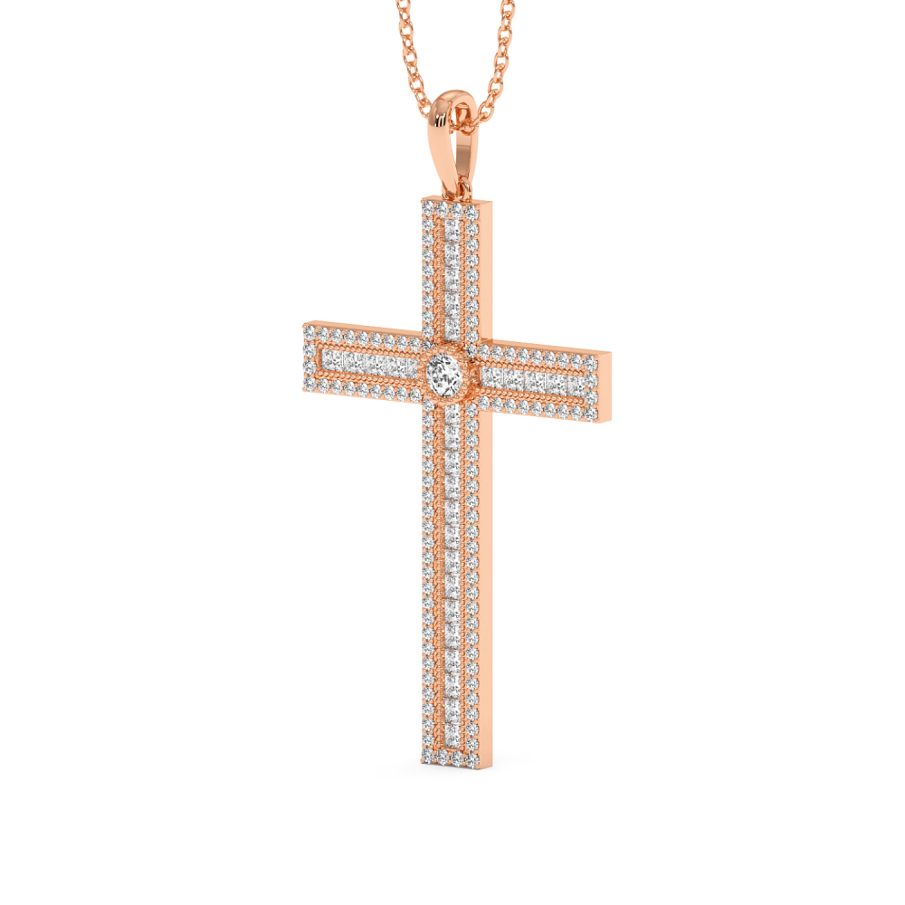 Cross Pendant with 0.46ct Round Diamonds and 0.58ct Princess Cut Diamonds