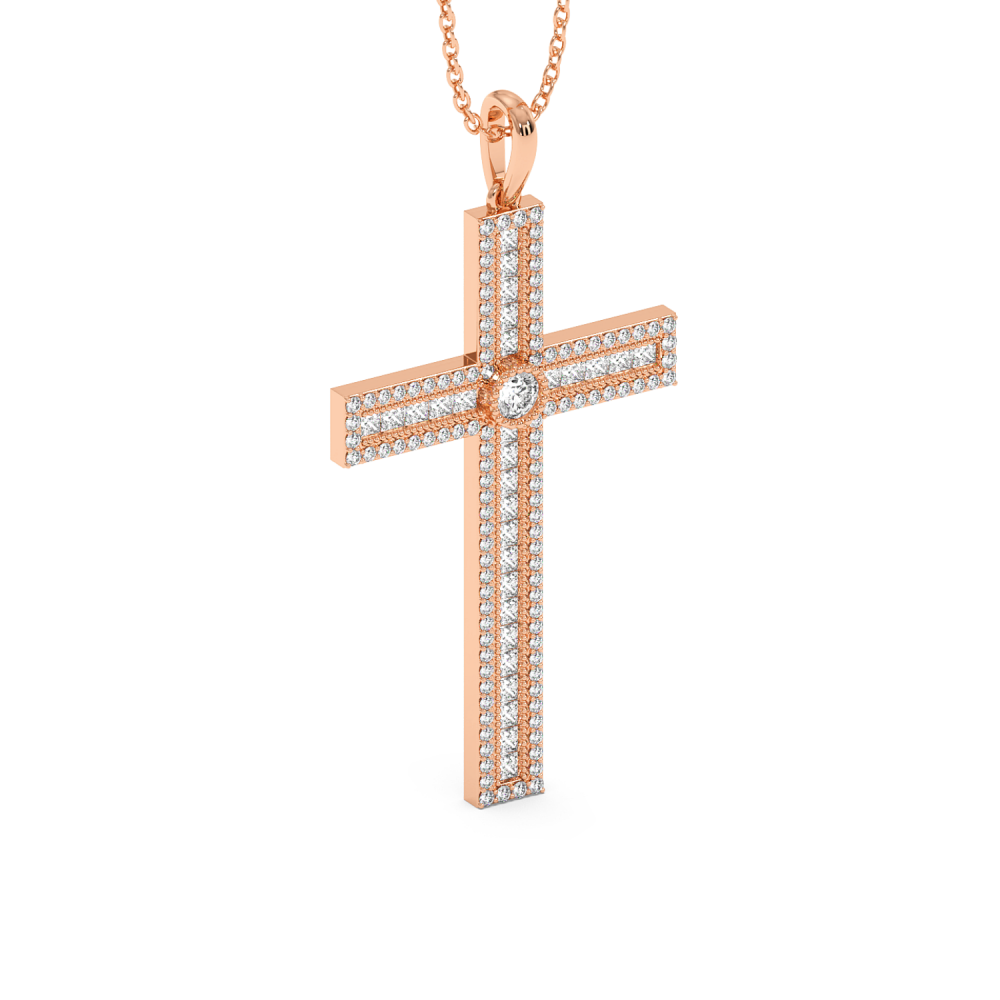 Cross Pendant with 0.46ct Round Diamonds and 0.58ct Princess Cut Diamonds