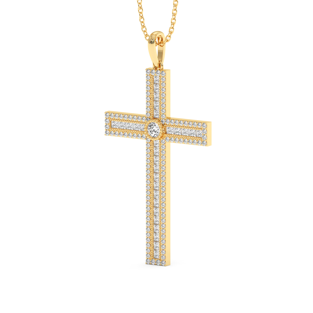 Cross Pendant with 0.46ct Round Diamonds and 0.58ct Princess Cut Diamonds