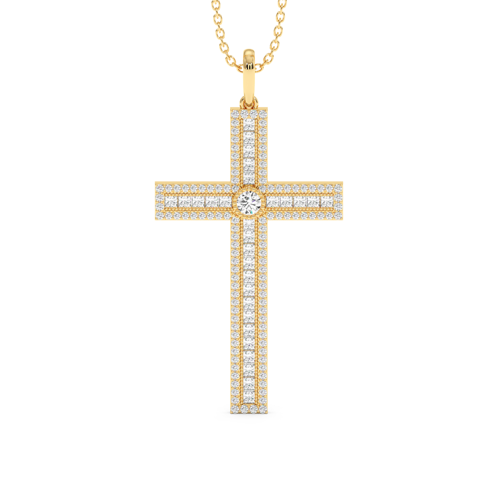 Cross Pendant with 0.46ct Round Diamonds and 0.58ct Princess Cut Diamonds