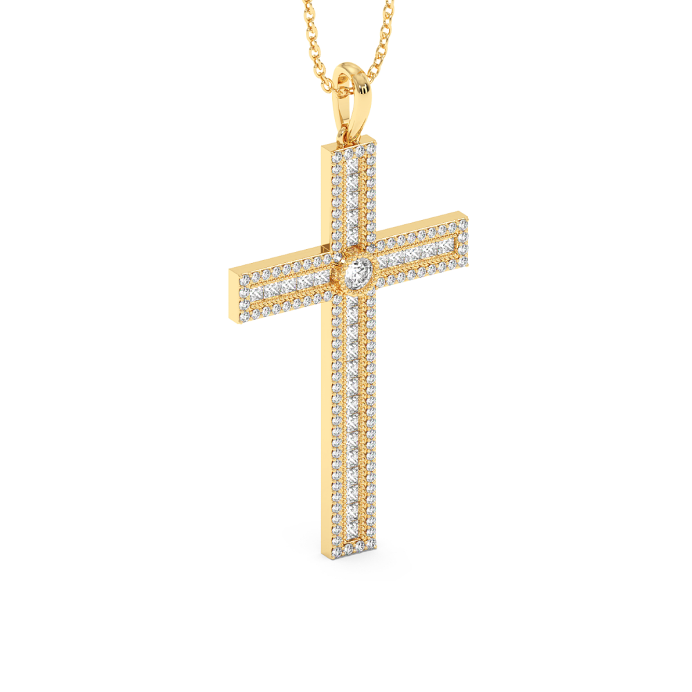 Cross Pendant with 0.46ct Round Diamonds and 0.58ct Princess Cut Diamonds