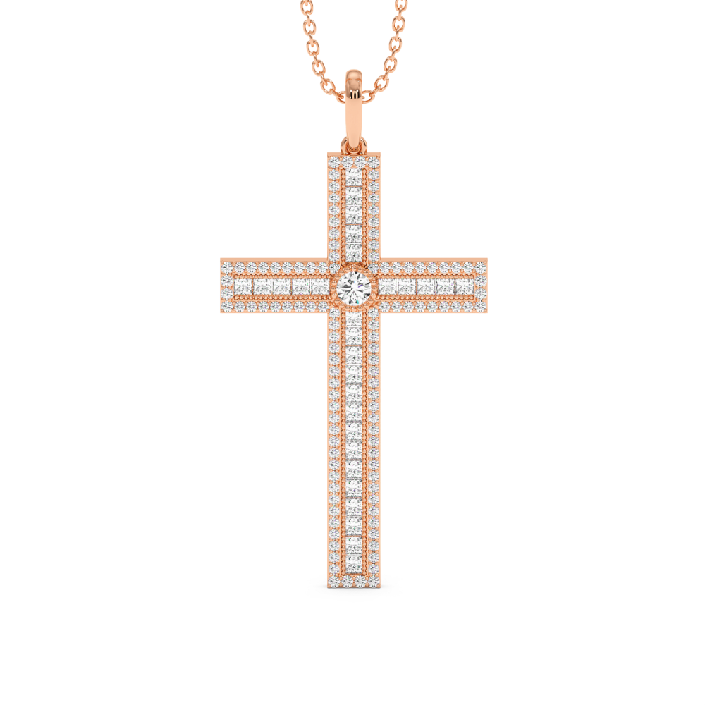 Cross Pendant with 0.46ct Round Diamonds and 0.58ct Princess Cut Diamonds